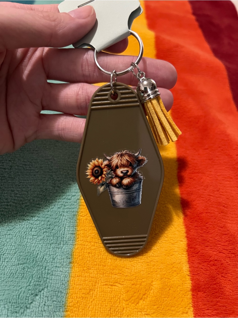 Sunflower Highland Cow Keychain 🌻